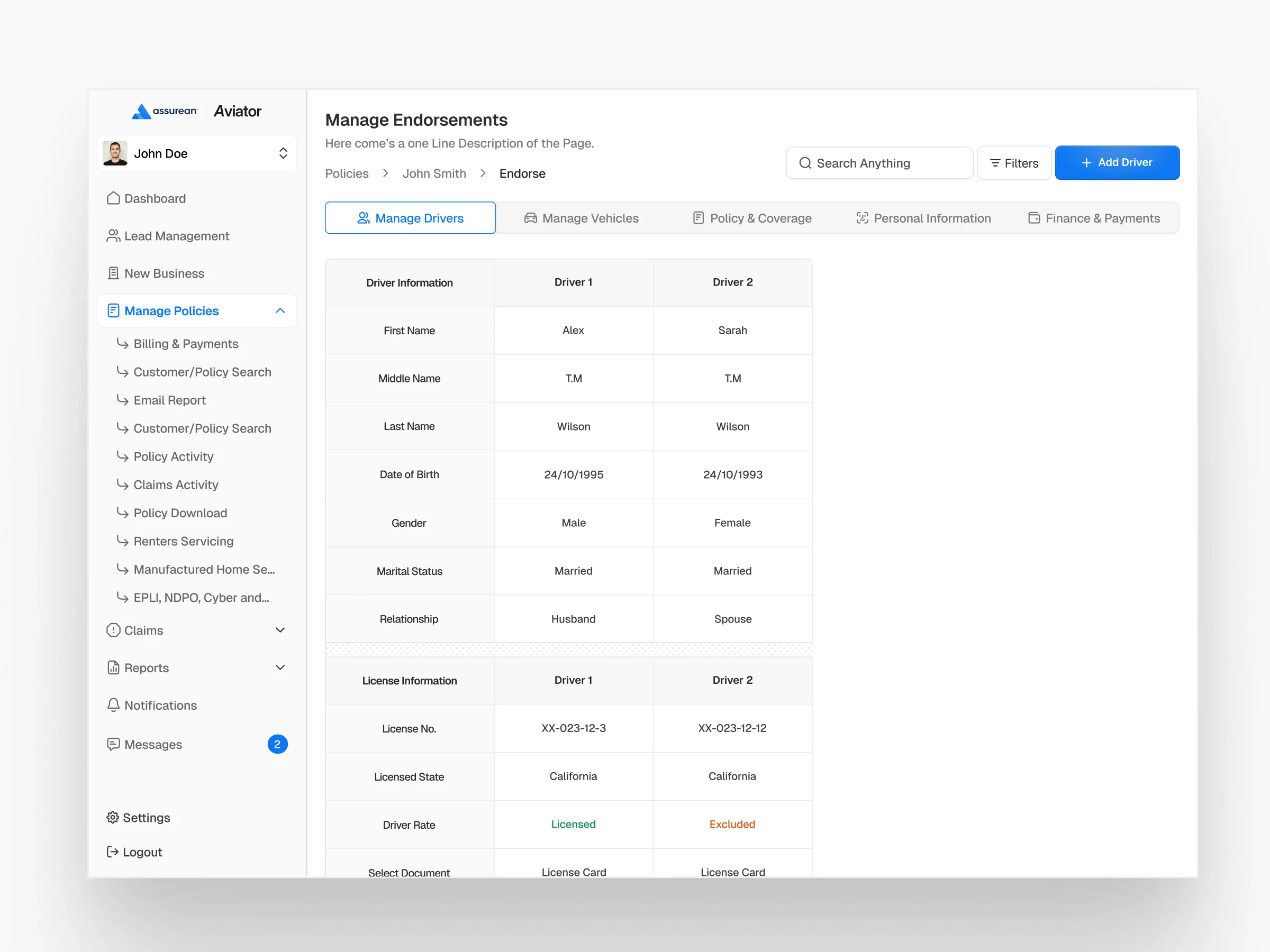 Assurean driver management