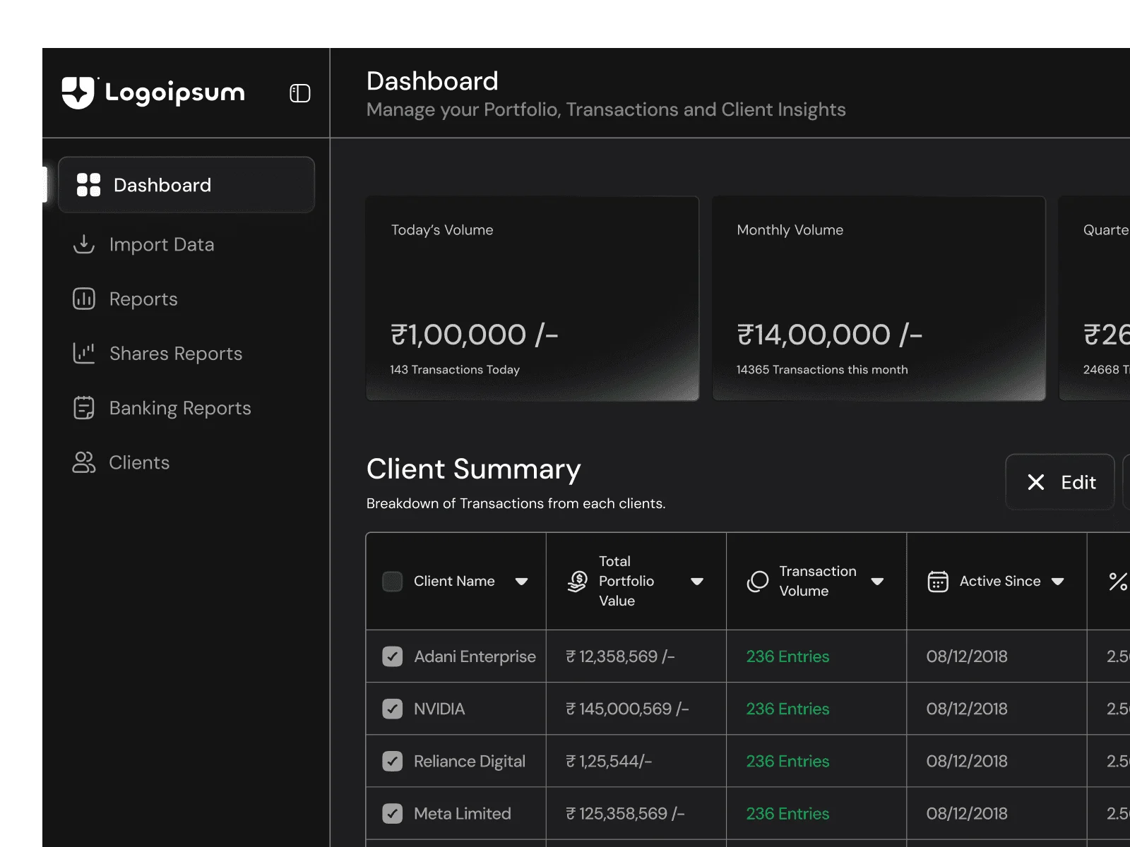 Client portfolio dashboard